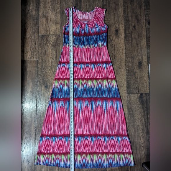 California Woman Bright Pink & Blue Striped Maxi Rayon Dress Size M Colorful - Picture 10 of 16